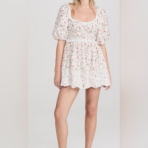 For Love & Lemons Jackon Cotton Embroidered Mini Dress Size Small.